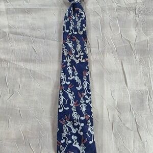 Vintage 1994 Looney Tunes Bugs Bunny Navy Blue Clip-On Tie Kids 90s Y2K